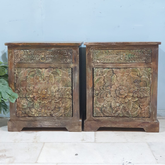 Indian Solid Wood Hand Carved Bedside Brown